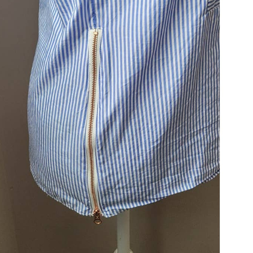 J.Crew Sleeveless Blue and White Stripe Top with Gold Zipper Accents - Picture 3 of 5